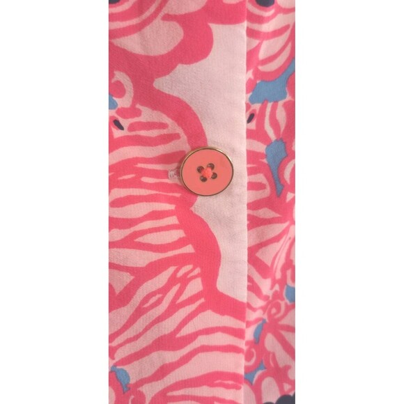 Lilly Pulitzer  Silk Blouse Women's Medium Pink Floral Buttons - Picture 6 of 8